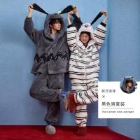 yso【史努比系列】睡衣秋冬情侣款加绒保暖珊瑚连帽冬男女款套装D