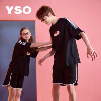 yso无性别【酷猫系列】春夏睡衣套装女圆领卡通男家居服可外穿B