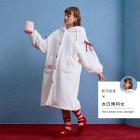 yso【礼物系列】珊瑚绒睡袍冬季新款睡衣女蝴蝶结睡袍甜美家居服D