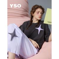 yso春秋薄款睡衣女套装可爱印花圆领短袖上衣休闲家居服可外穿C