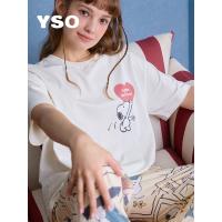 yso【史努比系列】纯棉睡衣女春秋薄款100%棉可爱休闲秋家居服C