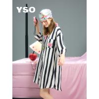 yso【酷猫系列】睡裙女薄款长袖衬衫裙可爱条纹睡衣女春秋家居服