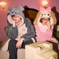 Gukoo/果壳情侣睡衣迪士尼新款女睡袍冬季珊瑚绒保暖连帽睡衣男D