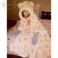 Gukoo/果壳睡袍冬季HelloKitty联名新款毛绒女士家居服斗篷睡袍D