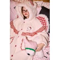 【Gukoo果壳】秋冬睡袍Hellokitty圣诞系列撞色连帽保暖冬季睡袍女