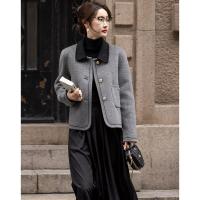 【雪野一梦】冬季静奢撞色翻领氧感绵羊毛双面呢绣线大衣女短外套