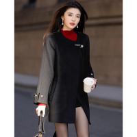 【人间烟火】冬季静奢风绵羊毛顺毛呢皮袢纽扣腰带藏肉大衣女外套