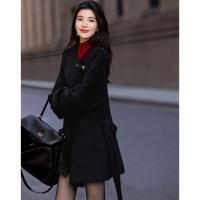 【人间烟火】冬季静奢风绵羊毛顺毛呢皮袢纽扣腰带藏肉大衣女外套