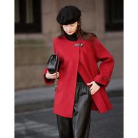 【人间烟火】冬季静奢风绵羊毛顺毛呢皮袢纽扣腰带藏肉大衣女外套