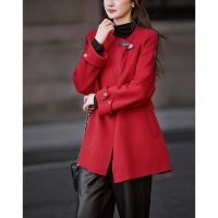 【人间烟火】冬季静奢风绵羊毛顺毛呢皮袢纽扣腰带藏肉大衣女外套