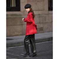 【人间烟火】冬季静奢风绵羊毛顺毛呢皮袢纽扣腰带藏肉大衣女外套