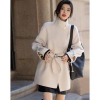 【千金玛德琳】冬季静奢老钱风绵羊毛顺毛呢腰带遮肉大衣女式外套