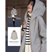 【时髦尖子生】冬季轻复古都市连帽绵羊毛双面呢舒适藏肉气质女外
