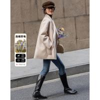 【韩风大女主】24冬静奢千鸟格含绵羊毛双面呢双排扣松弛女外套