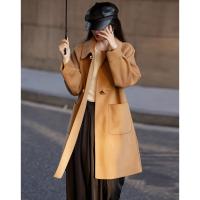 【韩剧女主穿搭】冬季静奢老钱风牛角扣大贴袋遮肉中长大衣外套女