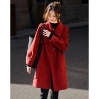 【韩剧女主穿搭】冬季静奢老钱风牛角扣大贴袋遮肉中长大衣外套女