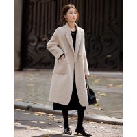 【会呼吸的绵羊毛】冬季温柔智性千鸟格双面呢双排扣女式大衣外套