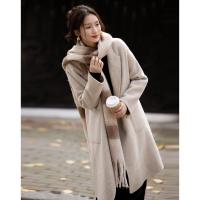 【会呼吸的绵羊毛】冬季温柔智性千鸟格双面呢双排扣女式大衣外套