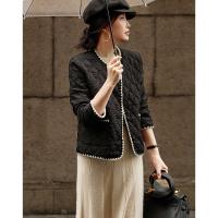 【奶油慕斯】冬小香风泡泡褶皱撞色织带棉衣菱格保暖棉服女短款