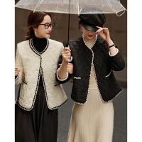 【奶油慕斯】冬小香风泡泡褶皱撞色织带棉衣菱格保暖棉服女短款