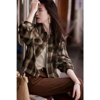 【知识分子穿搭】冬季简约风复古格纹衬衫可调节橡筋衬衣女装上衣