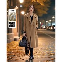 【久久陪伴】春优雅风度大翻领双排扣绵羊毛双面呢女式大衣外套