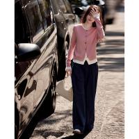 【静奢灵感衣橱】春秋设计感假两件撞色线衫装饰扣针织衫女上衣