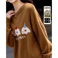 【童话小镇】冬慵懒含绵羊毛蜜熊绒线衫字母撞色提花针织衫女上衣