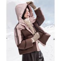 【雪域漫游】冬季保暖90鸭绒连帽条纹织带拼接短款羽绒服女外套
