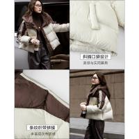 【雪域漫游】冬季保暖90鸭绒连帽条纹织带拼接短款羽绒服女外套