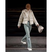 【雪山都市】冬400T春亚纺轻奢90鸭绒连帽拼接橡筋羽绒服女