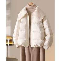 【驭雪精灵】冬400T春亚纺仿羊羔绒大翻领90鸭绒短羽绒服女