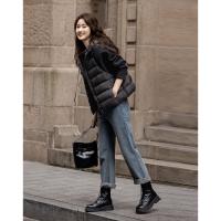 【住进阳光房】冬季轻量感连帽90鸭绒拼接针织空气层女式羽绒服