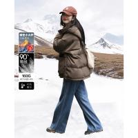 【复古浅咖羽绒服】2024冬款连帽大贴袋装饰一手长羽绒外套女