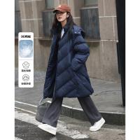 【米白经典款】2024冬款连帽可拆卸长款经典简约羽绒服外套女