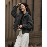 【翻领毛绒外套】2024冬款简约炭灰色宽松廓形日常休闲外套女