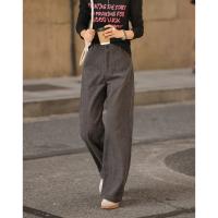 【简约铅灰休闲裤】2024冬款百搭立体竖坑条宽松慵懒松弛长裤