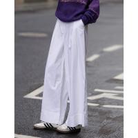 【纯棉舒适区】春季日系褶裥腰一粒扣A字阔腿裤遮肉女式休闲裤