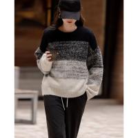 【云蒸霞蔚】冬简约韩风绒感拼色线衫柔弹藏肉好搭针织衫女上衣