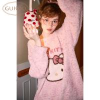 Gukoo/果壳新款半边绒睡衣女秋冬HelloKitty联名可爱家居服套装D