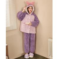 Gukoo/果壳【加厚夹棉】睡衣女秋冬连帽加厚夹棉保暖甜美家居服套装可外穿