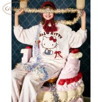 Gukoo/果壳睡衣女冬季HelloKitty联名新款牛奶绒女士家居服套装D