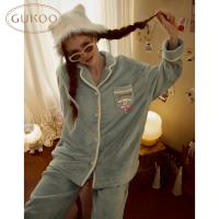 Gukoo/果壳睡衣女冬季HelloKitty联名新款牛奶绒女士家居服套装D