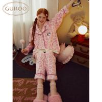 Gukoo/果壳睡衣女冬季满印24年新款牛奶绒保暖女士家居服套装D