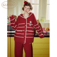 Gukoo/果壳睡衣女冬HelloKitty联名圣诞红色半边绒女家居服套装D