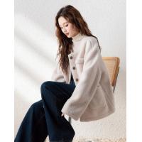 2024冬季女无领净色仿羊羔毛外套温柔简约气质百搭休闲韩版潮