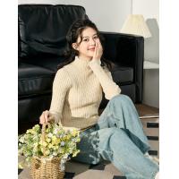 2024冬季女半高领花边拼接毛织打底衫毛衣韩版气质温柔设计感
