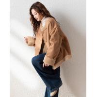 2024冬季女圆领麂皮绒复合仿羊羔毛外套复古气质百搭温柔休闲潮