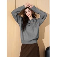 2024冬季女连帽绞花毛线衫毛衣复古休闲百搭简约温柔时尚