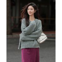 【格雷系圆领针织衫】2024冬款套头前胸贴袋设计长袖针织衫女